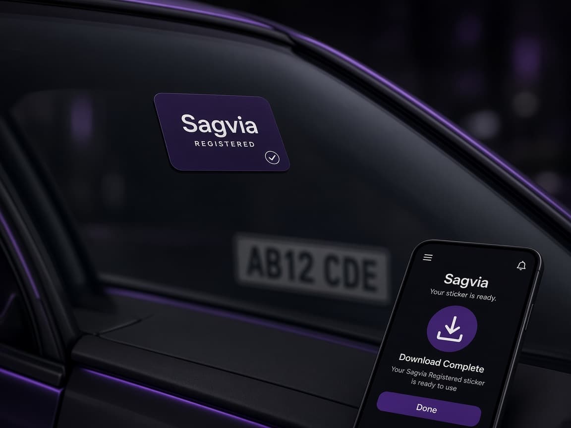 Small Sagvia registered sticker on a car windscreen